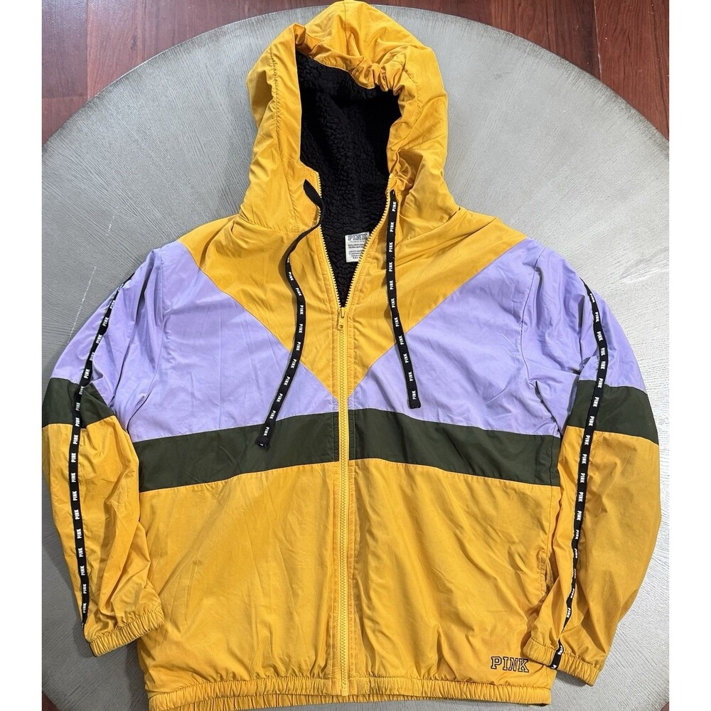 Victoria's Secret PINK Colorblock Sherpa Lined Windbreaker Jacket Purple Small